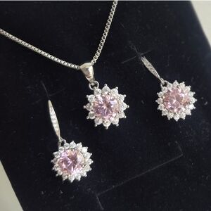 3 CTW* Pale Pink Natural Moissanite Pendant & Earring Set* RARE